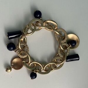 Boutique GoldTone and Navy Stretch Charm Bracelet